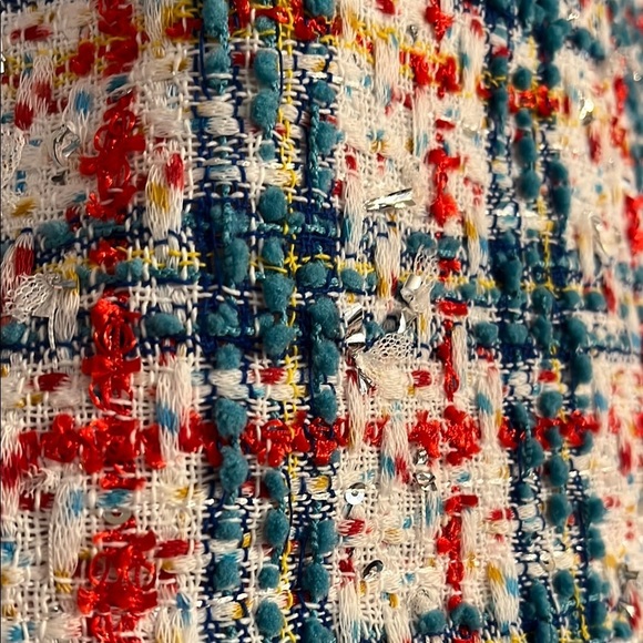 On 34th Tweed Twill Mini Skirt 90s Clueless Chanel-esque Blue Red Silver Plaid - Picture 4 of 8